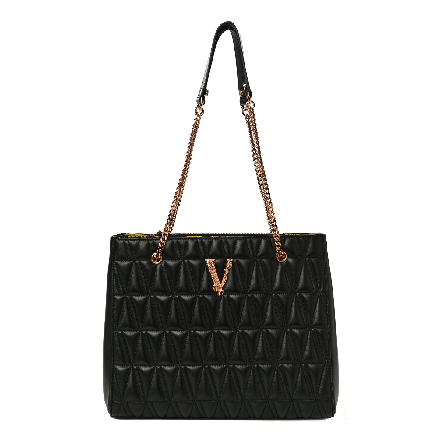 Nappa Barocco Quilted Virtus Chain Shoulder Bag Black