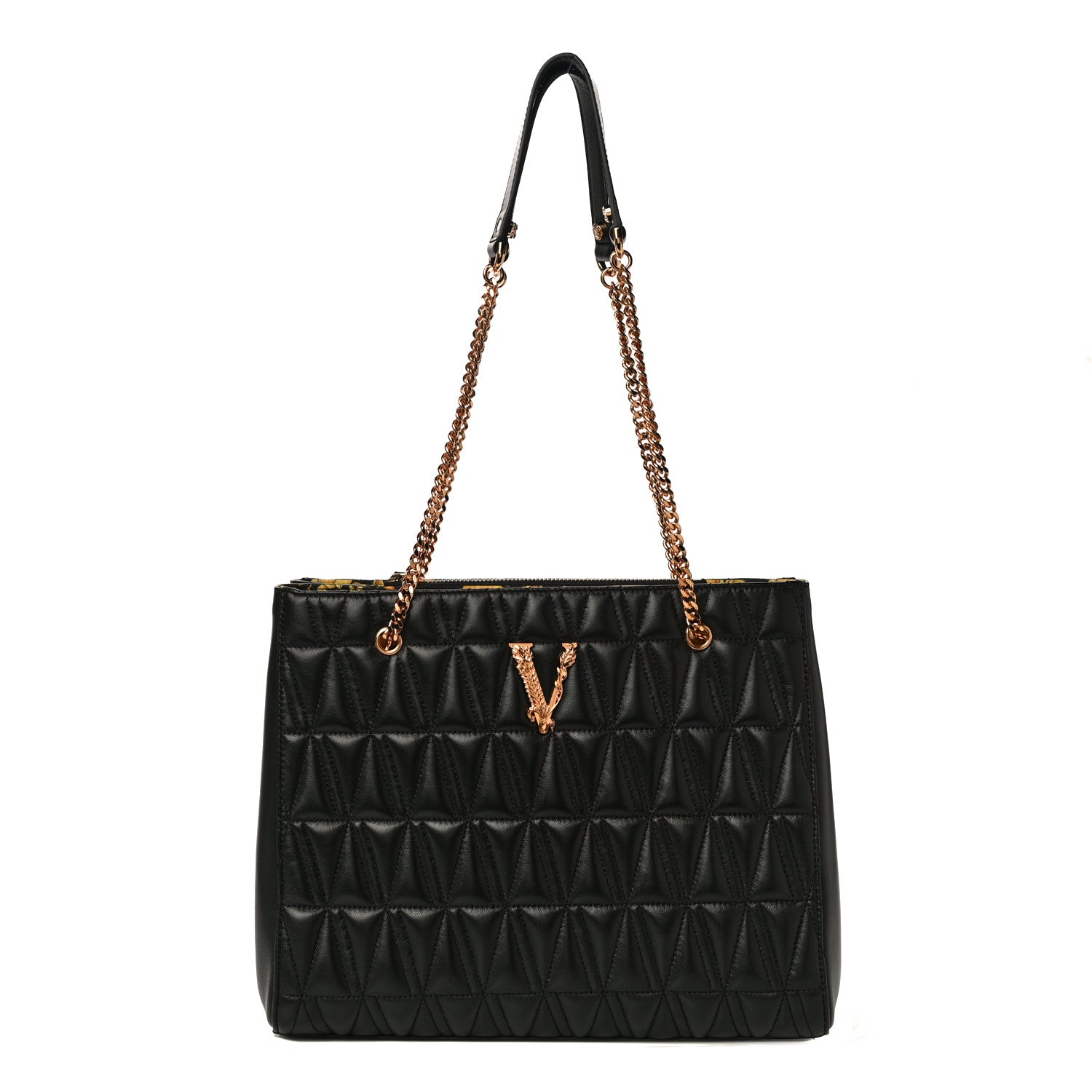 Versace Nappa Barocco Quilted Virtus Chain Shoulder Bag Black 1 of 10