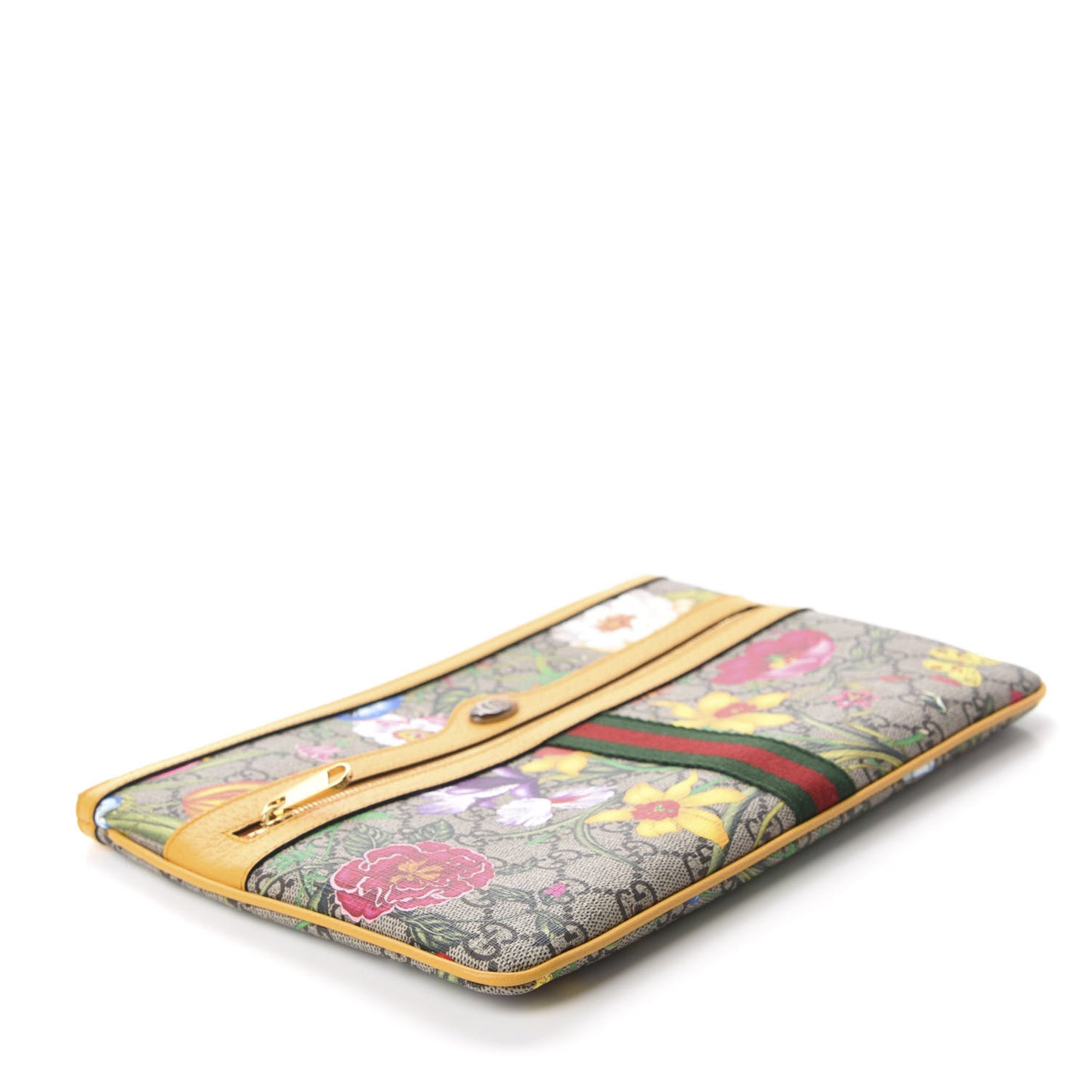 GG Supreme Monogram Flora Large Ophidia Pouch Clutch Beige Multicolor Crop