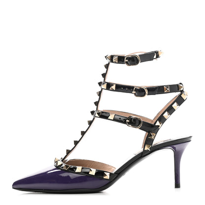 Valentino Garavani Patent Rockstud Ankle Strap 65mm Pumps 37 Purple Black 1 of 10