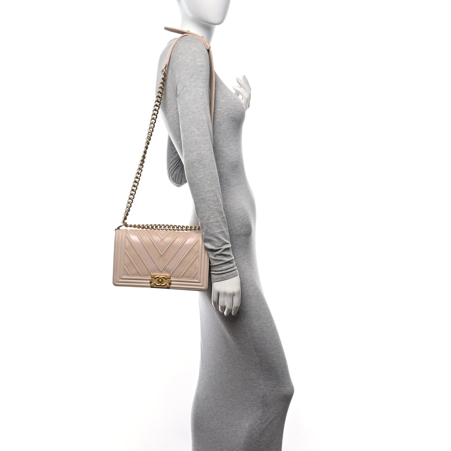 Caviar Suede Calfskin Chevron Medium Boy Flap Beige