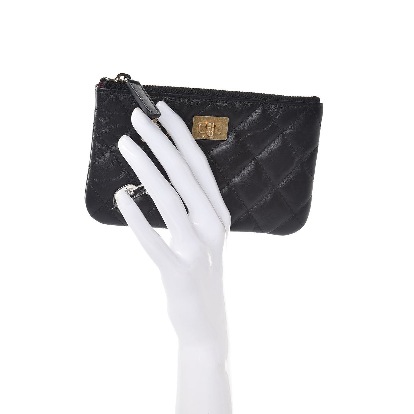 Aged Calfskin Charm Quilted Small Reissue Cosmetic Case Black