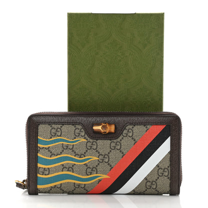 Gucci GG Supreme Monogram Equestrian Diana Zip Around Continental Wallet Beige Ebony Multicolor New Acero 8 of 8