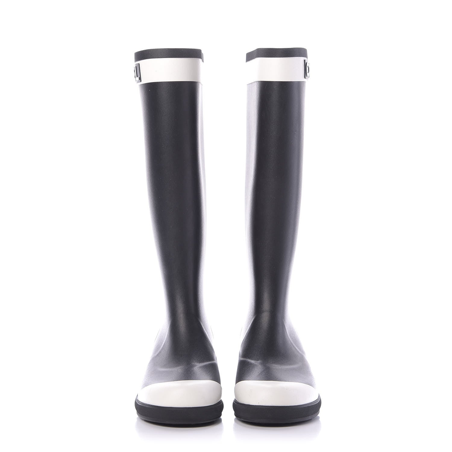 Chanel Rubber Logo Rain Boots 40 Black White 2 of 9