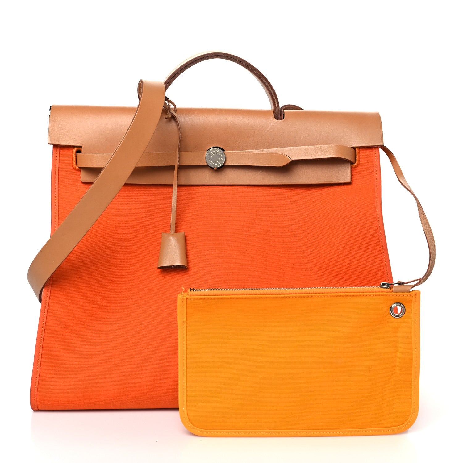 Hermes Vache Hunter Toile Herbag Zip 39 MM Orange Natural 3 of 10