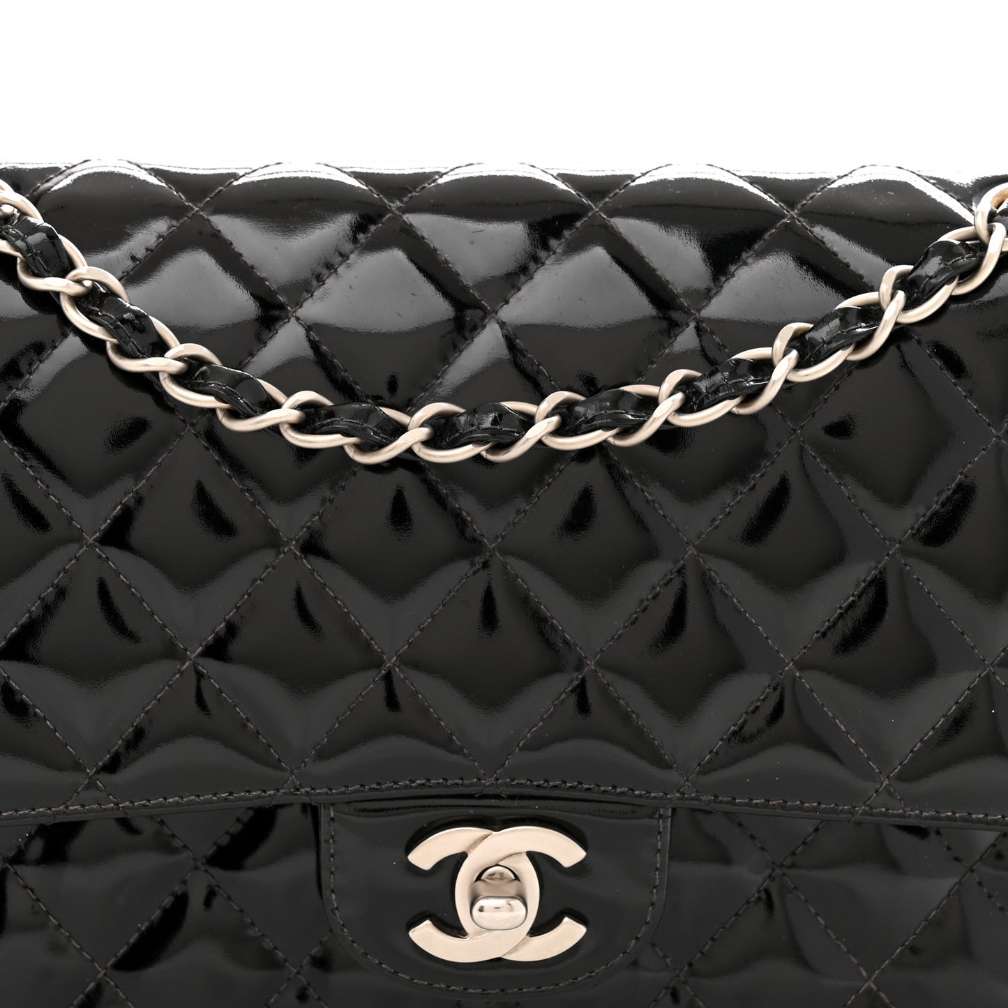 Patent Quilted Medium Double Flap Black