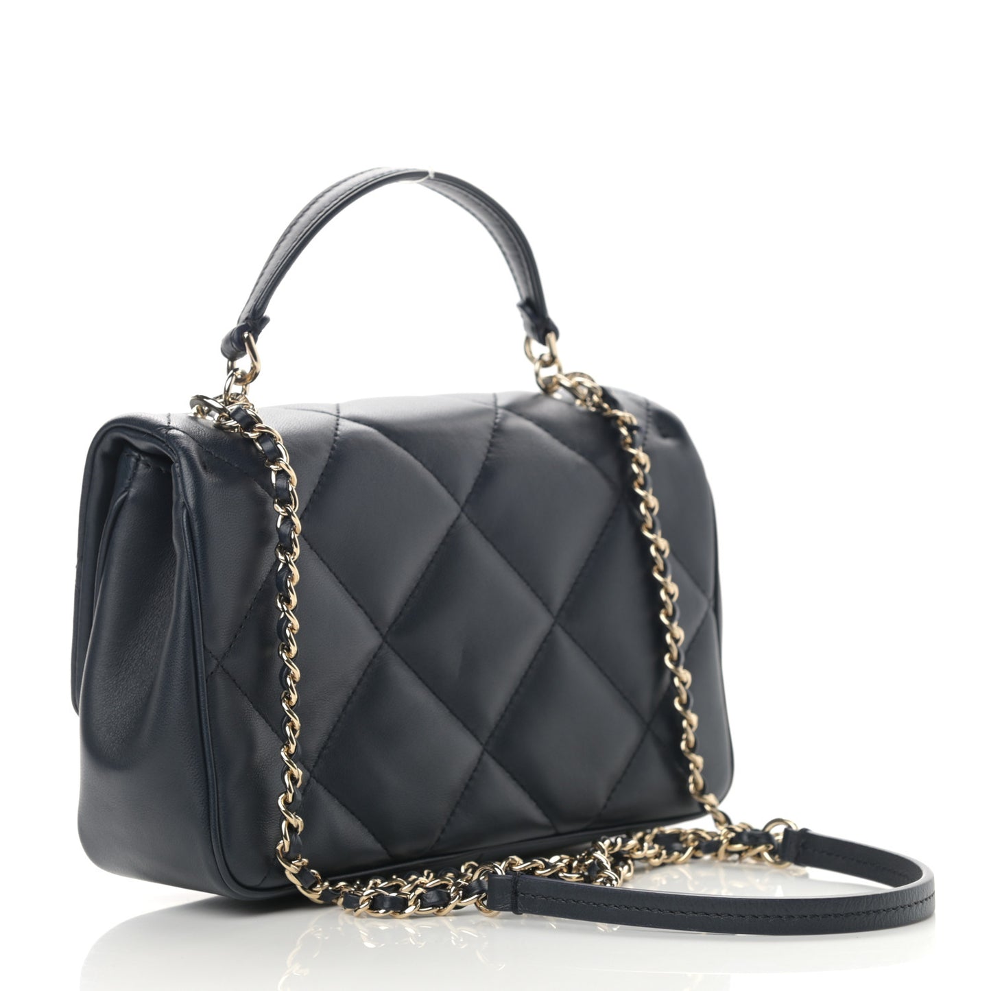 Lambskin Quilted Small Easy Carry Flap Navy