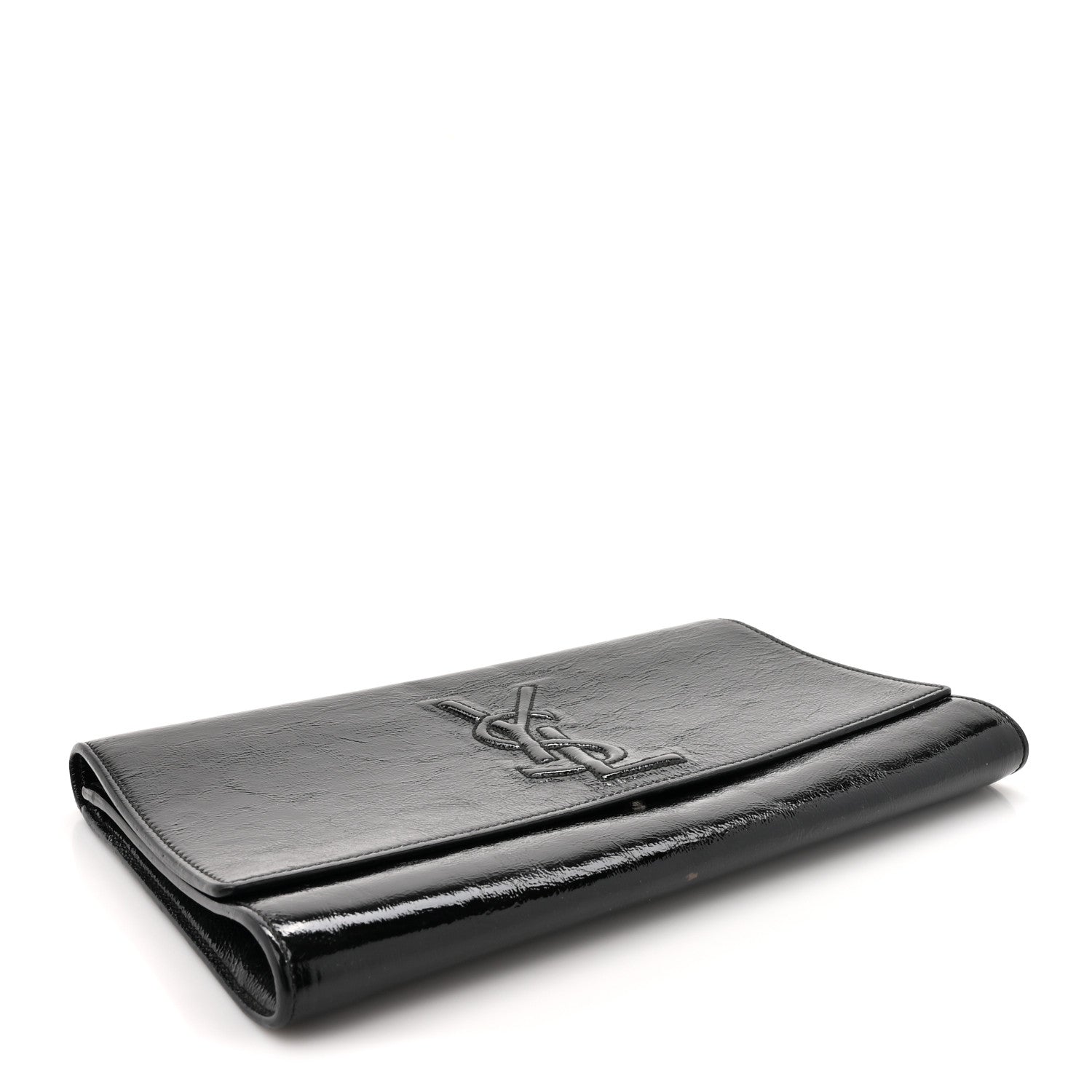 Saint Laurent Textured Patent Monogram Large Belle De Jour Clutch Black 4 of 11