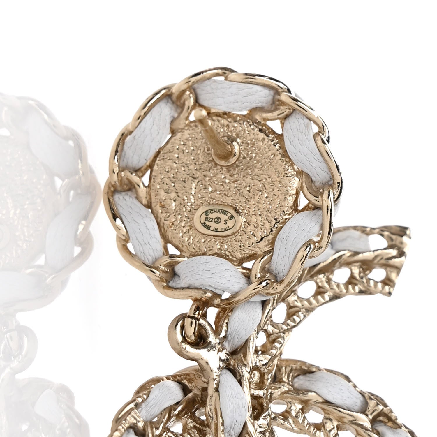Chanel Lambskin Metal Chain CC Drop Earrings White Gold 4 of 5