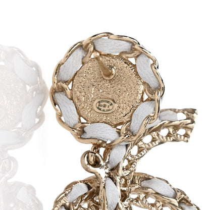 Chanel Lambskin Metal Chain CC Drop Earrings White Gold 4 of 5