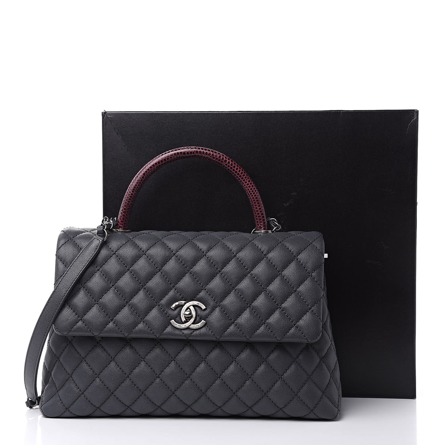 Caviar Lizard Quilted Medium Coco Handle Flap Grey