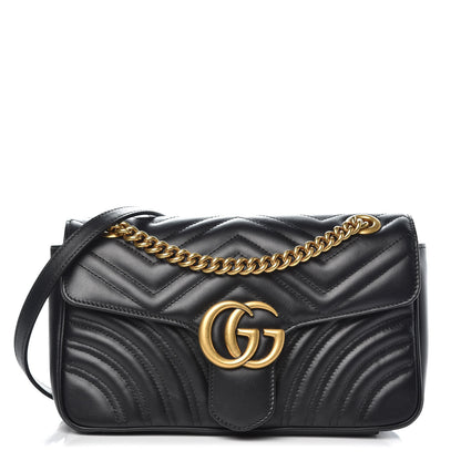 Gucci Calfskin Matelasse Small GG Marmont Shoulder Bag Black 1 of 9