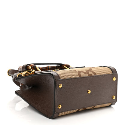 Gucci Monogram Jumbo GG Textured Dollar Calfskin Mini Diana Tote Bag Camel Ebony New Acero 4 of 12