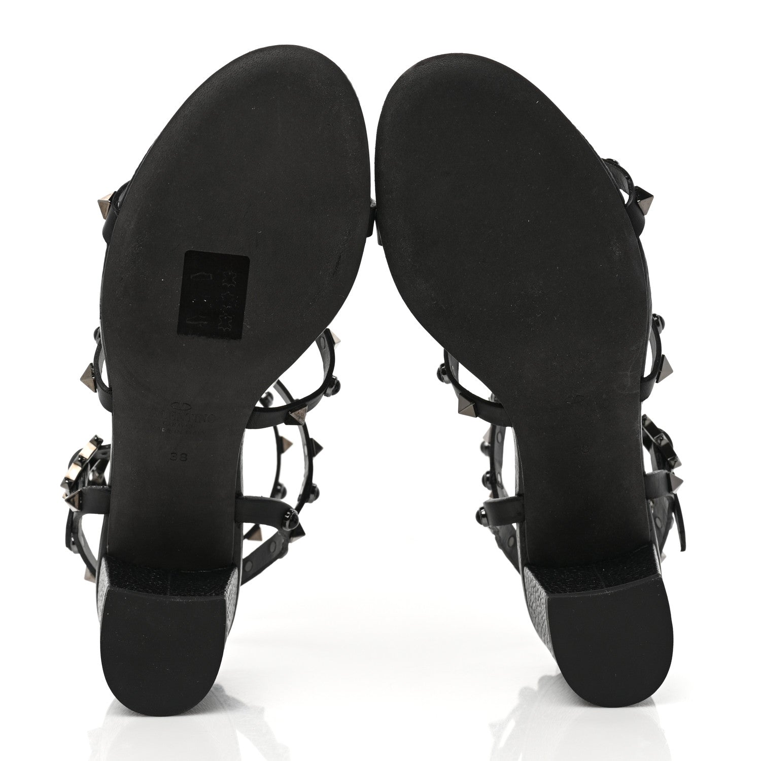 Valentino Garavani Calfskin Onyx Rockstud Rolling 60mm Caged Sandals 38 Black 5 of 7