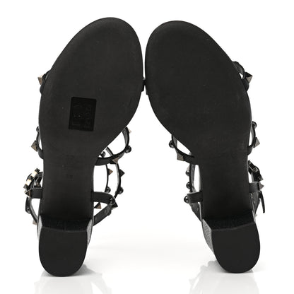 Valentino Garavani Calfskin Onyx Rockstud Rolling 60mm Caged Sandals 38 Black 5 of 7