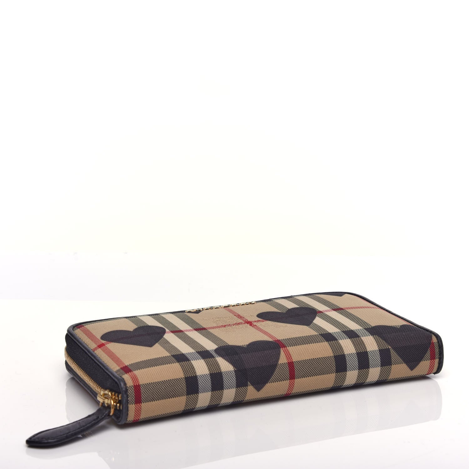 Burberry Haymarket Check Heart Print Zip Around Wallet Black 4 of 9