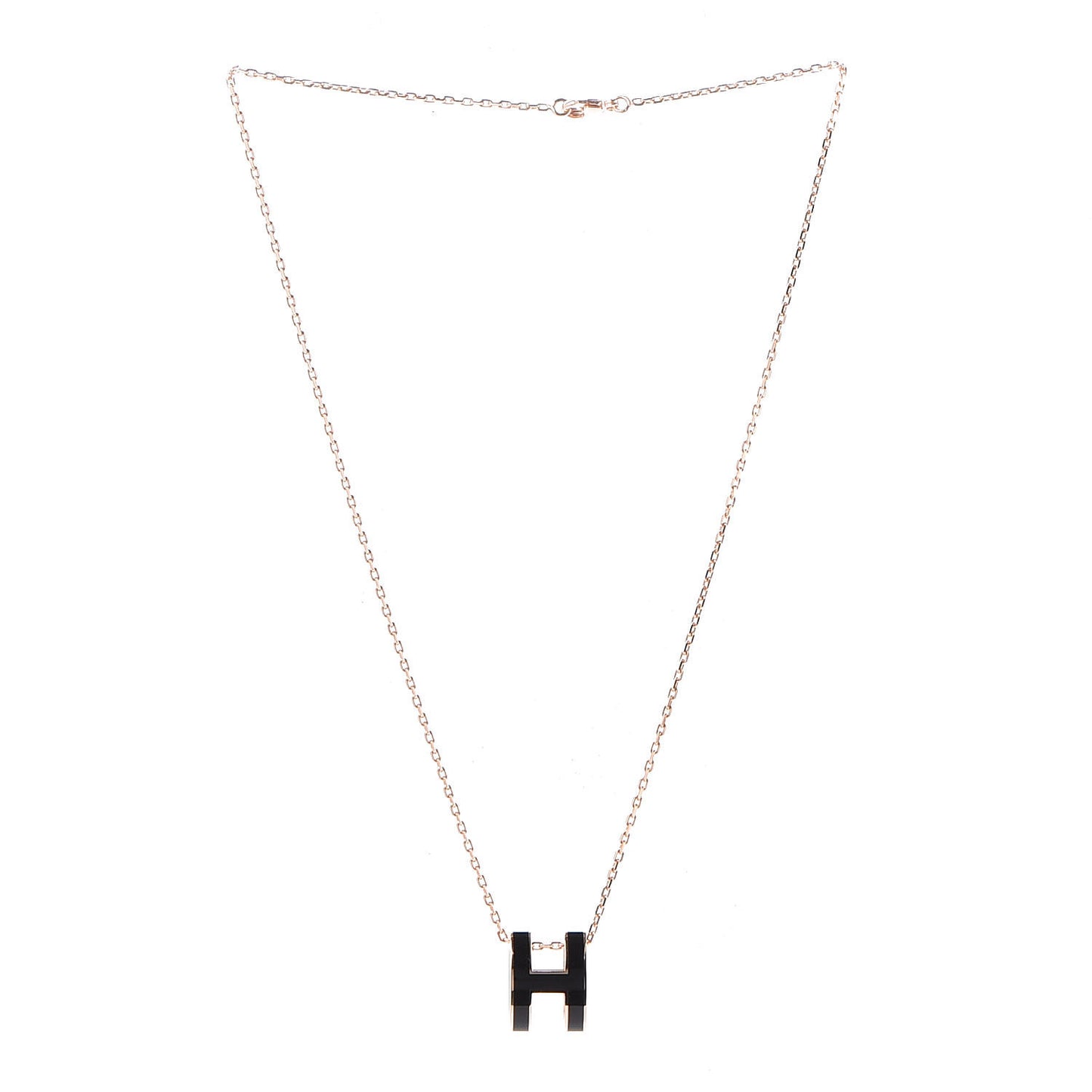 Lacquered Rose Gold Pop H Pendant Necklace Black