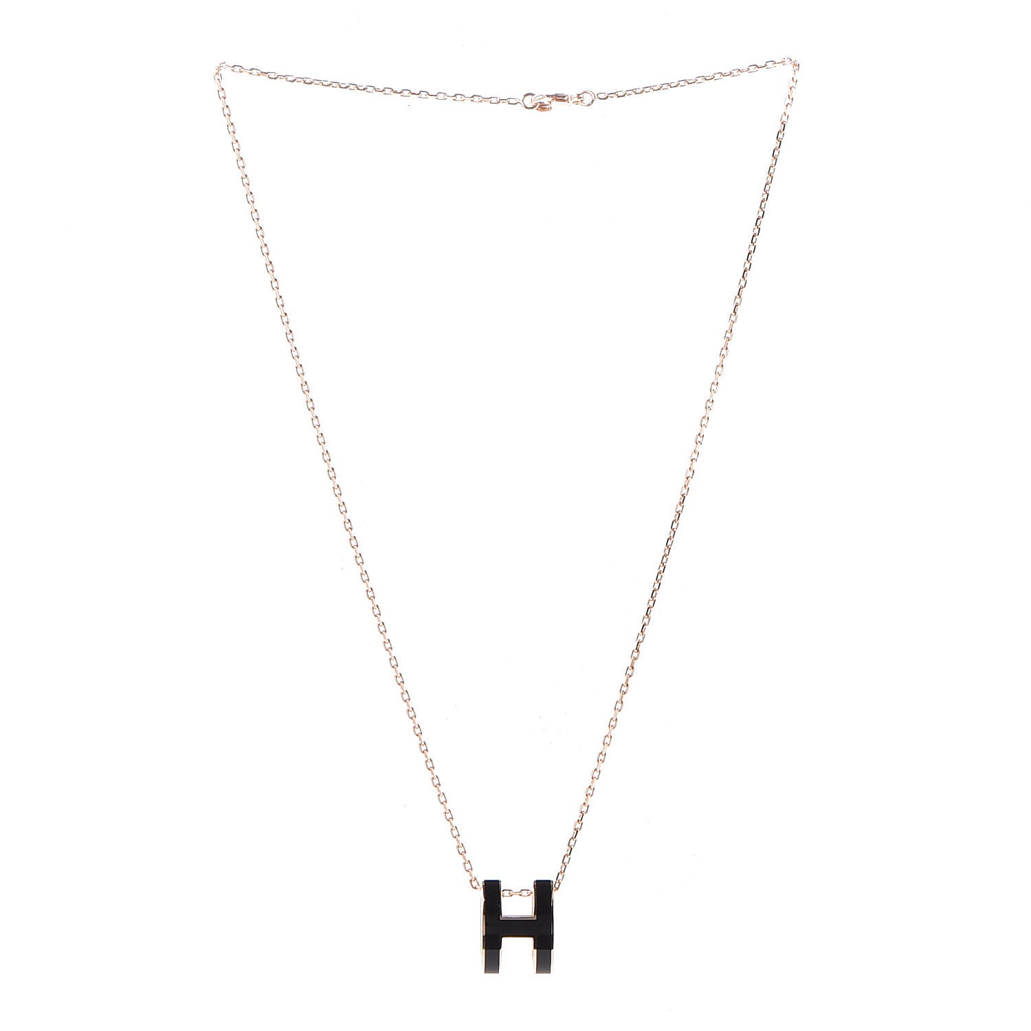 Hermes Lacquered Rose Gold Pop H Pendant Necklace Black 3 of 8