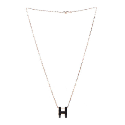 Hermes Lacquered Rose Gold Pop H Pendant Necklace Black 3 of 8