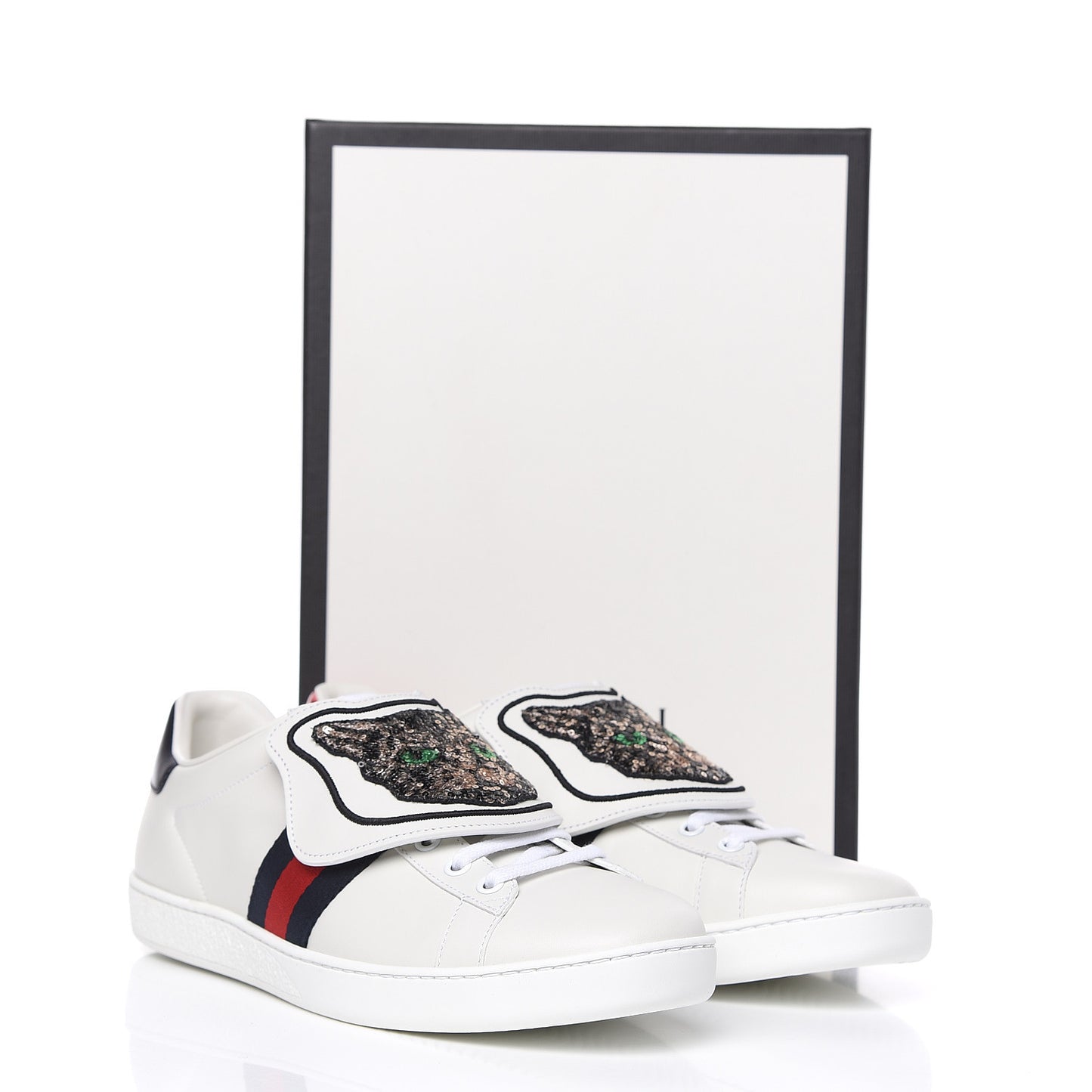 Calfskin Sequins Web Cat Womens Ace Sneakers 40 White