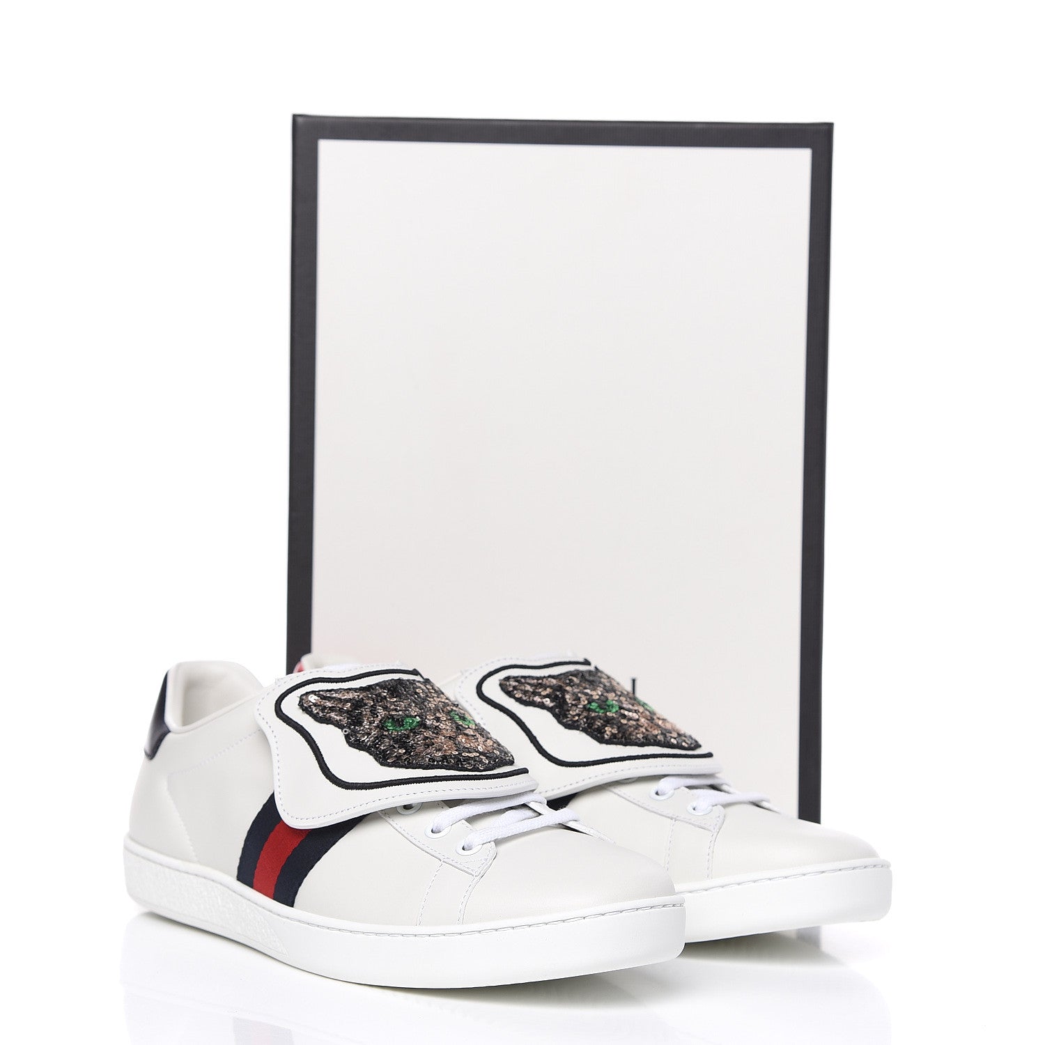 Gucci Calfskin Sequins Web Cat Womens Ace Sneakers 40 White 11 of 11