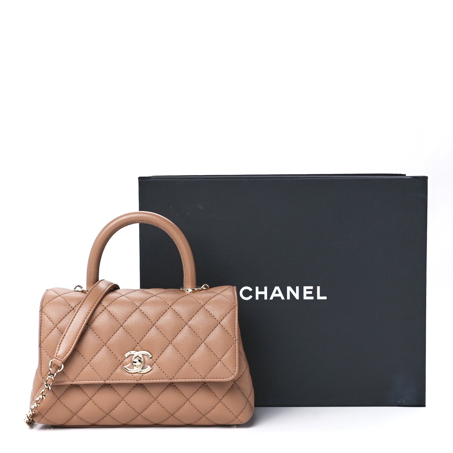 Caviar Quilted Mini Coco Handle Flap Beige