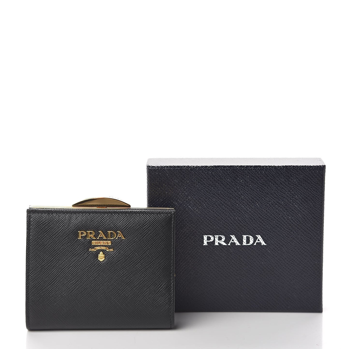 Saffiano Metal Compact Pushlock Wallet Black