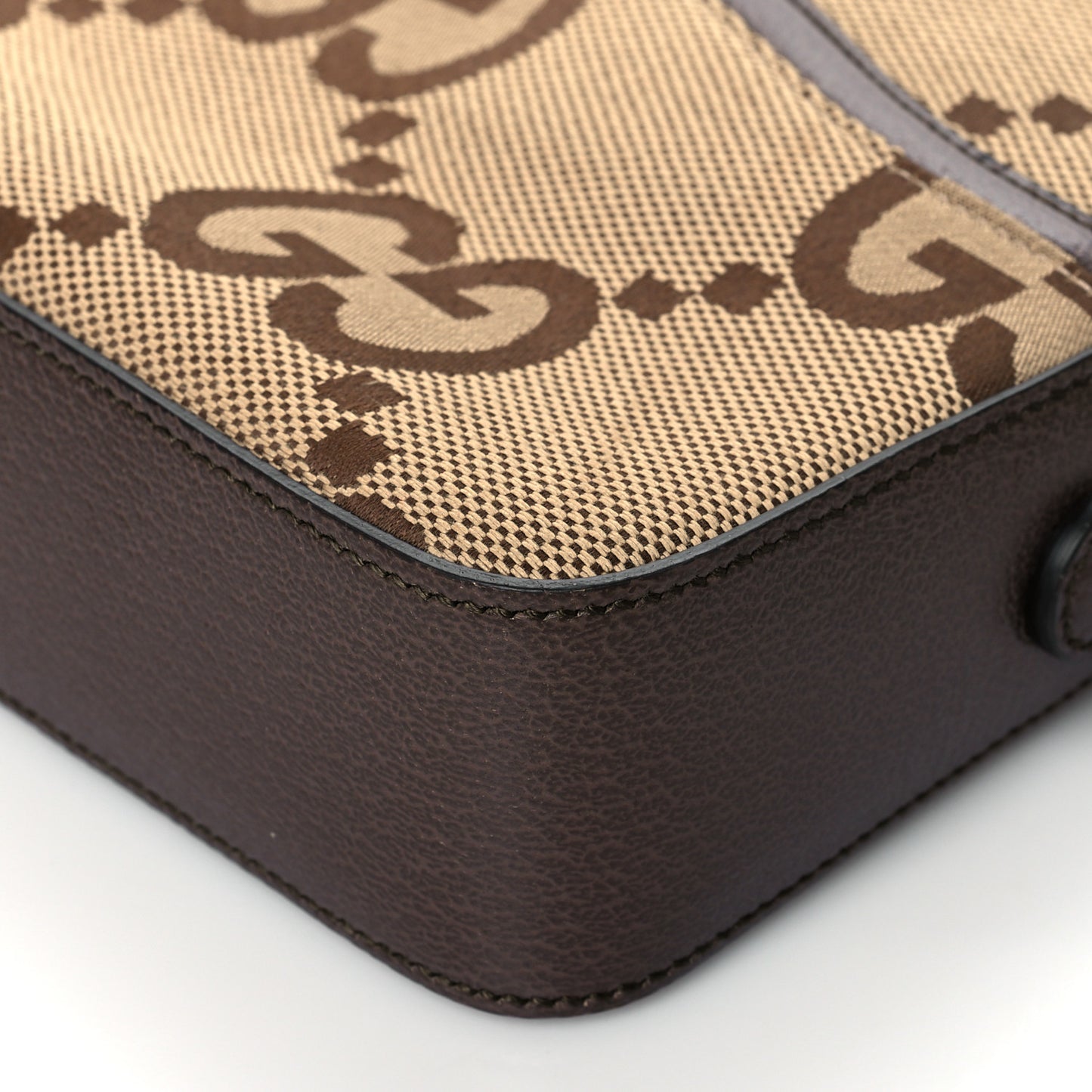 Monogram Jumbo GG Textured Dollar Calfskin Web Messenger Shoulder Bag Camel Ebony New Acero