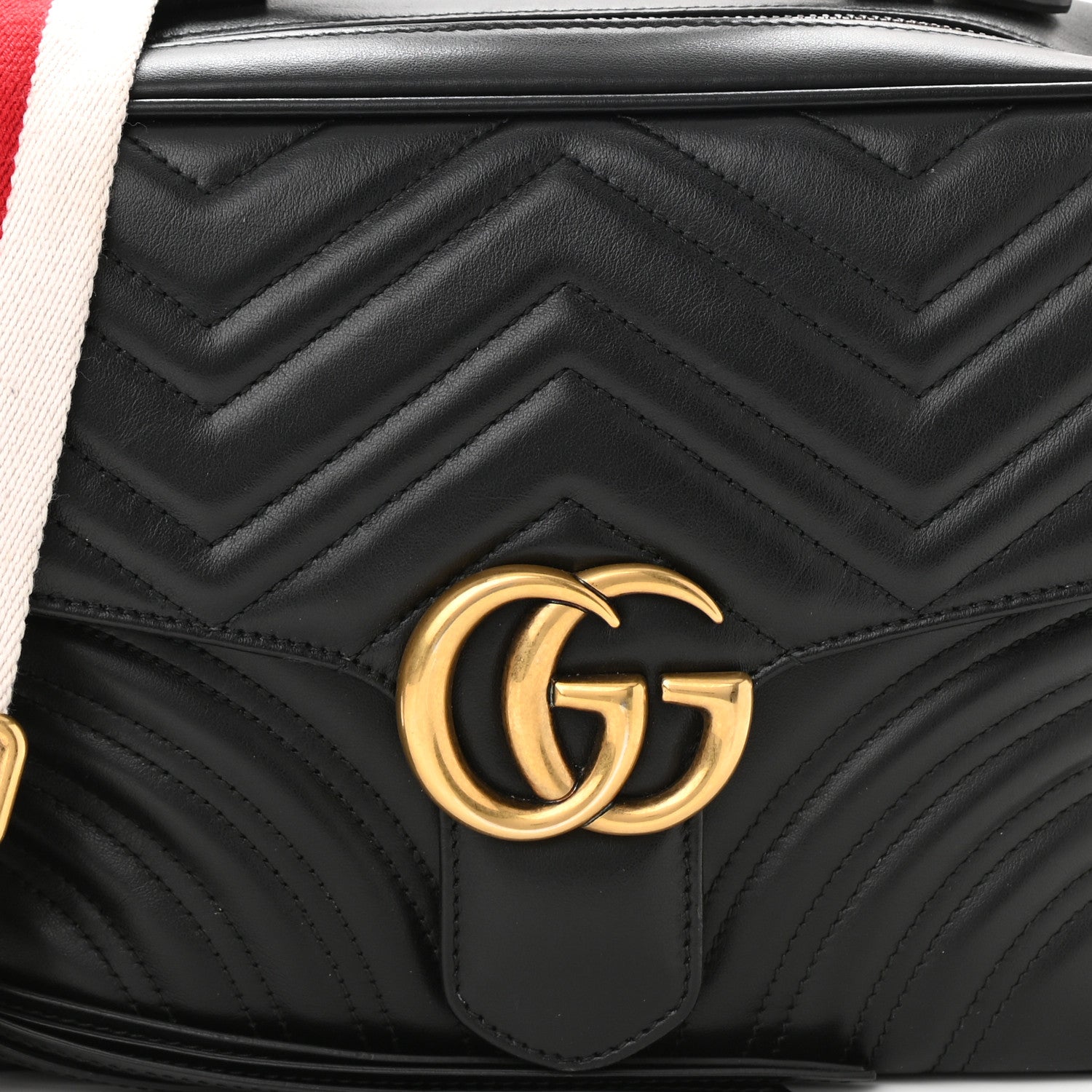 Gucci Calfskin Matelasse Sylvie Web Small GG Marmont Top Handle Shoulder Bag Black 8 of 11