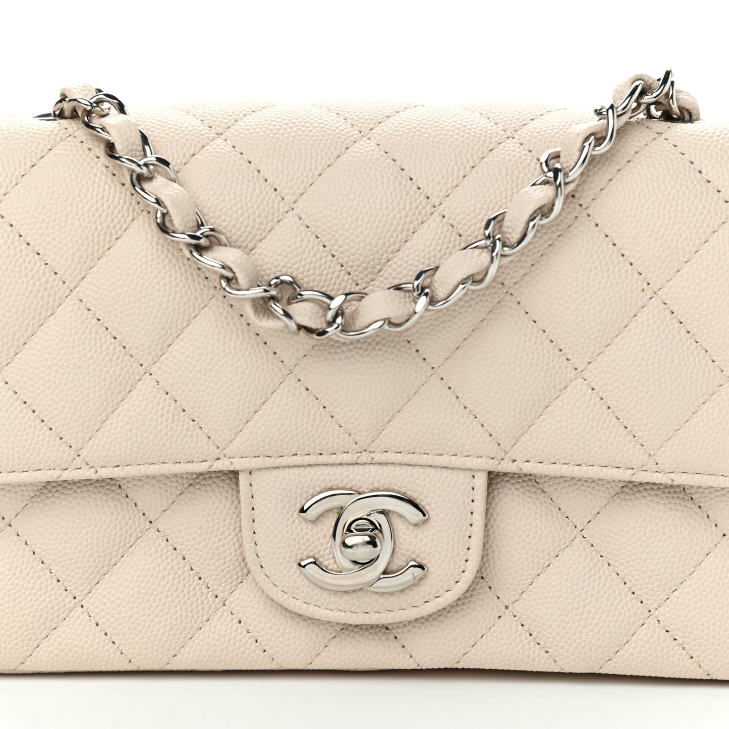 Caviar Quilted Mini Rectangular Flap Ivory