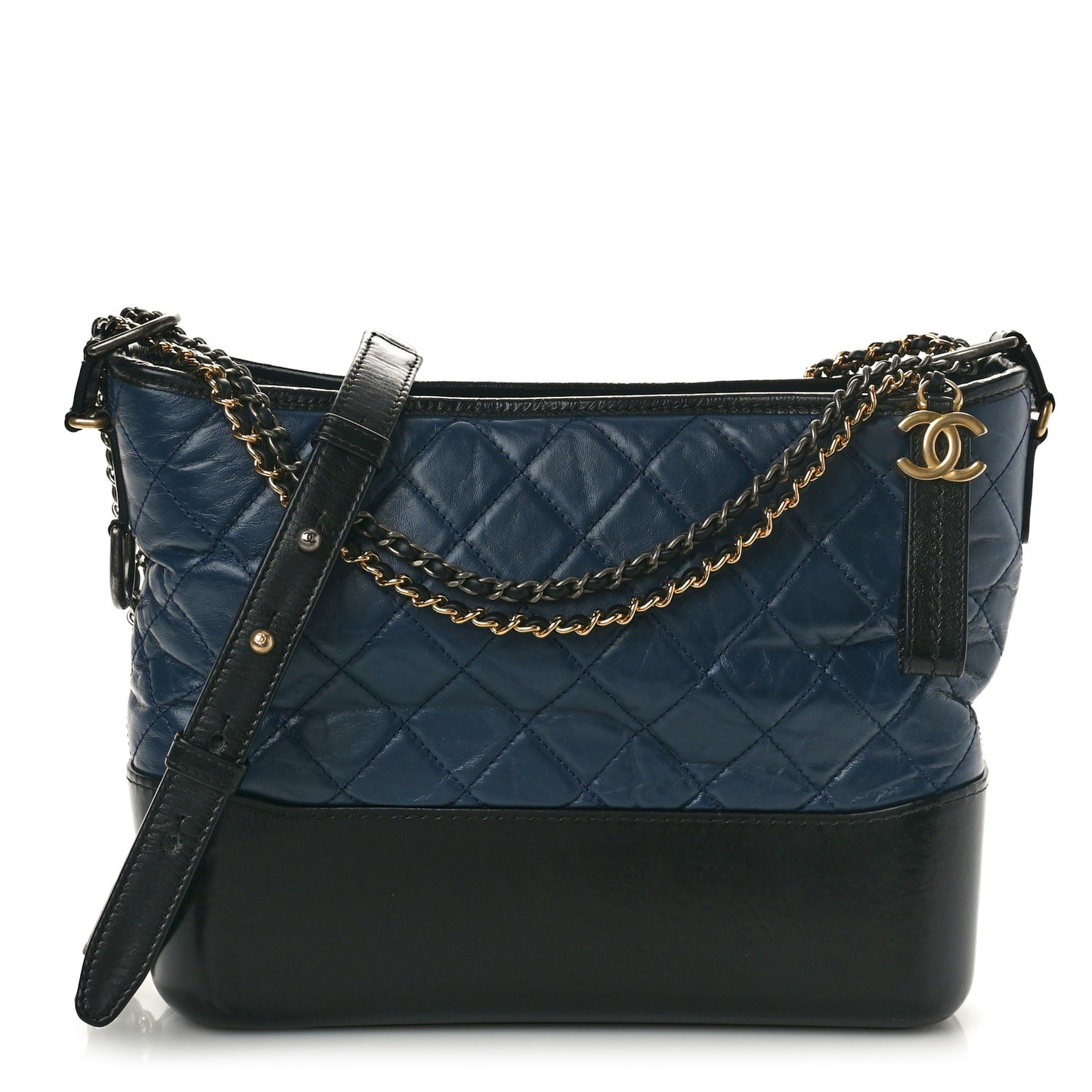 Aged Calfskin Quilted Medium Gabrielle Hobo Navy Black