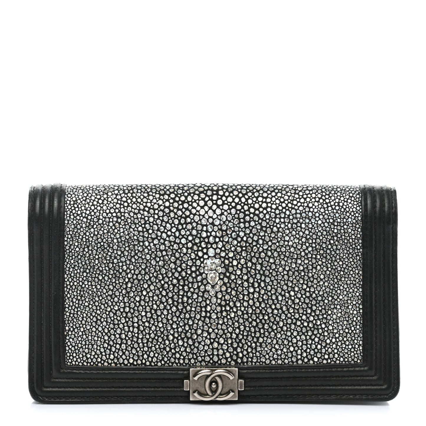 Metallic Galuchat Stingray Lambskin Yen Wallet Silver Black