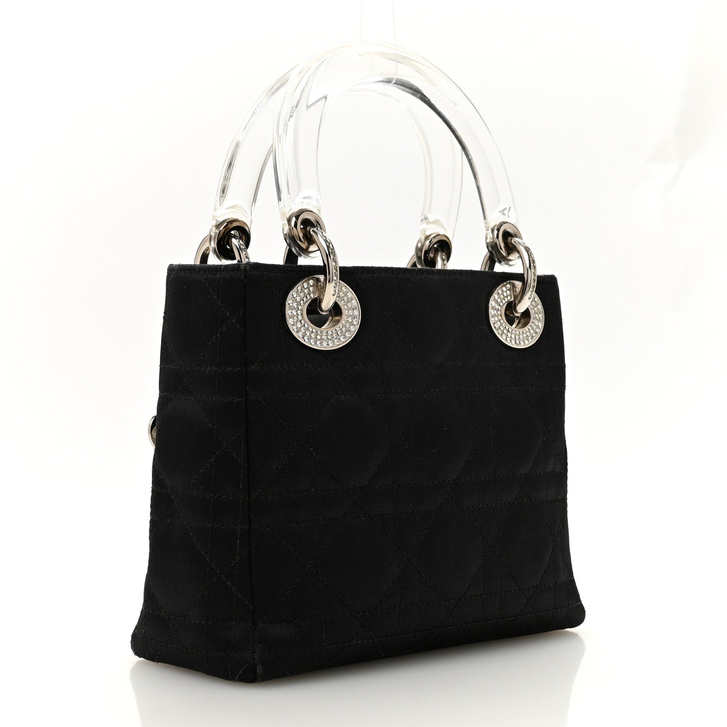 Christian Dior Satin Swarovski Crystal Acrylic PVC Cannage Mini Lady Dior Black 3 of 13