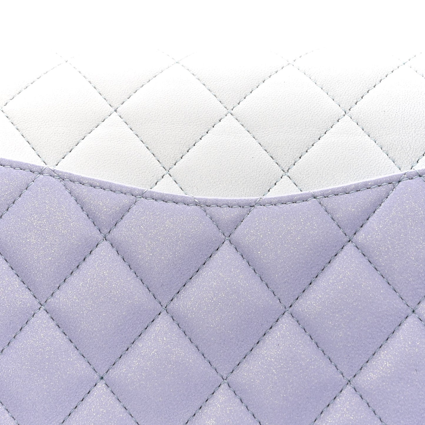Perforated Lambskin Quilted Medium Double Flap Light Blue Light Purple White