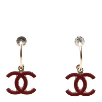 Chanel Enamel CC Drop Earrings Gold Red 1 of 4