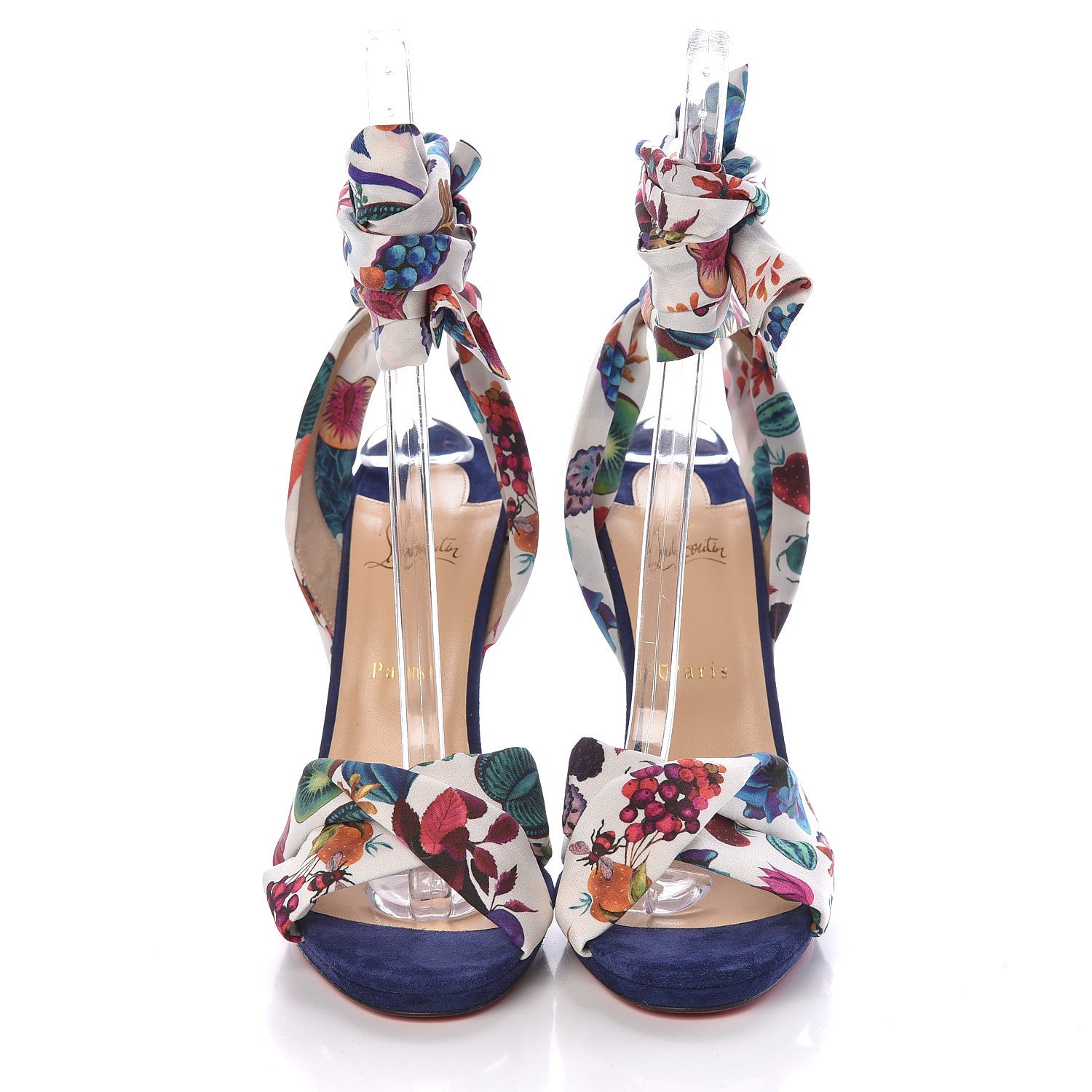 Christian Louboutin Veau Velours Crepe Verger Tres Frais 120 Sandals 42 Blue Multi 2 of 10