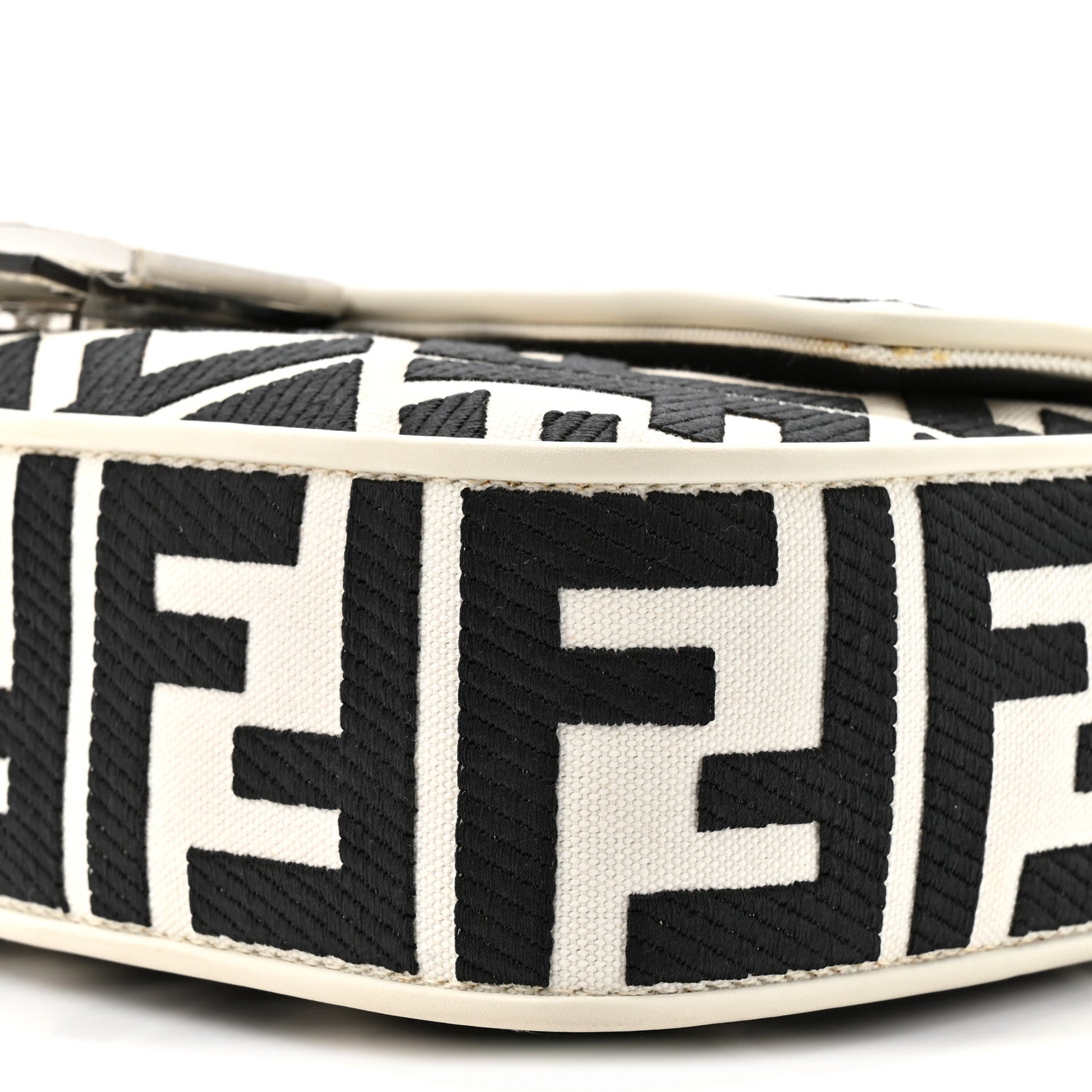 Fendi Canvas Vitello King FF Embroidered Baguette White Black 9 of 10