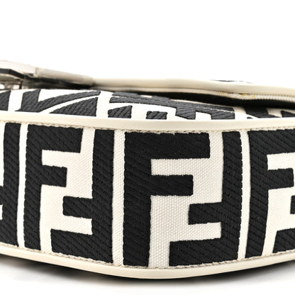 Fendi Canvas Vitello King FF Embroidered Baguette White Black 9 of 10