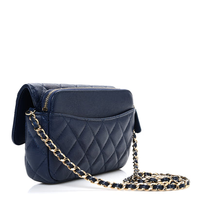Chanel Caviar Quilted Flap Phone Holder With Chain Navy Blue 3 of 11