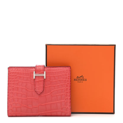 Hermes Matte Alligator Bearn Compact Wallet Bougainvillea 10 of 10