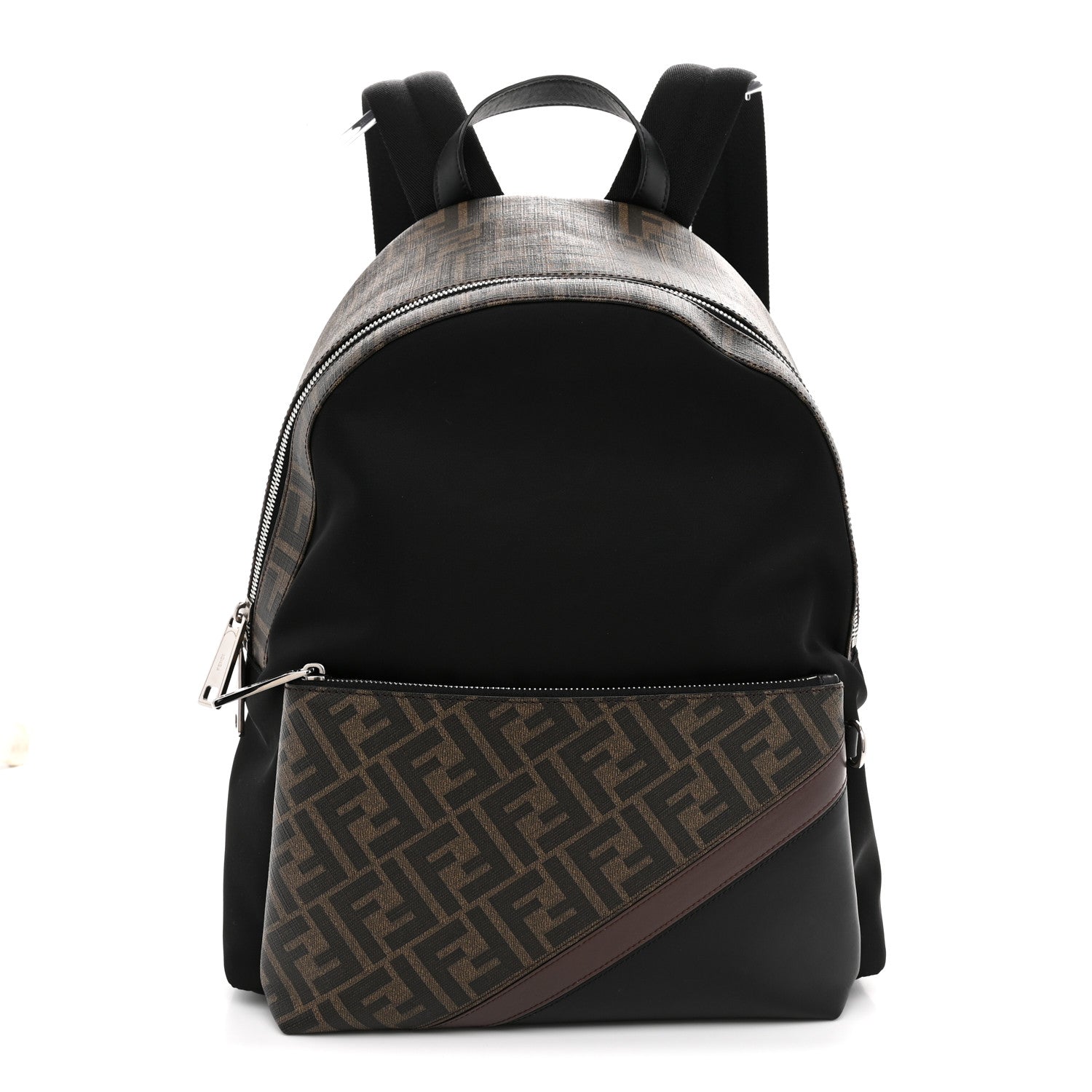 Fendi Glazed Fabric Nylon FF 1974 Diagonal Pouch Pocket Backpack Tobacco Moresco Black 1 of 10