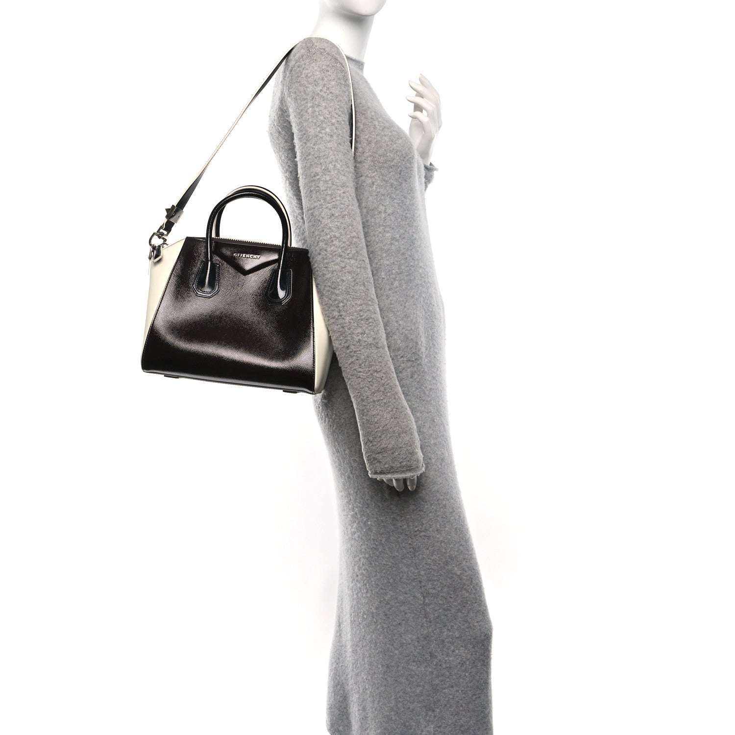 Givenchy Textured Patent Calfskin Small Tri-Color Antigona Black White Brown 2 of 10