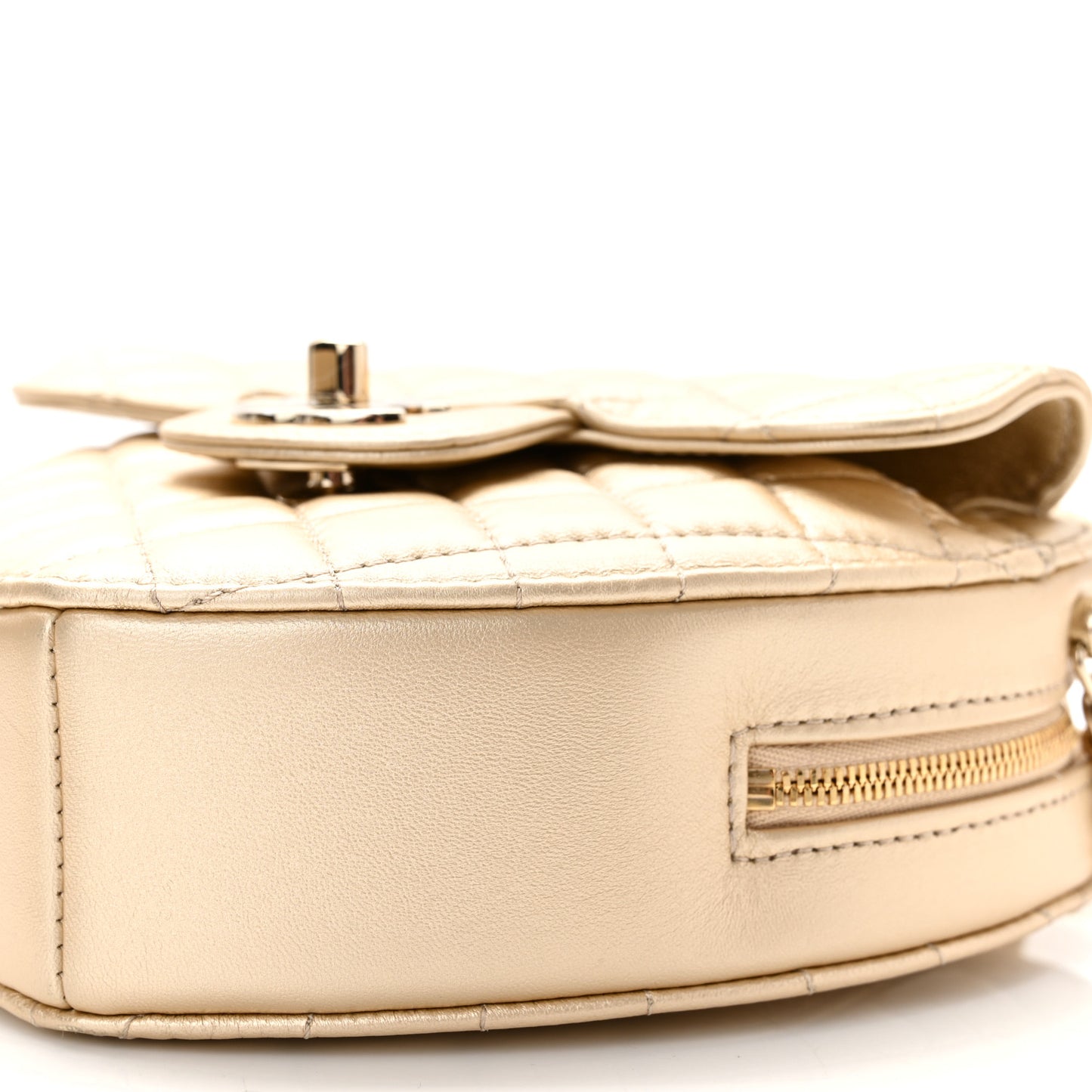 Metallic Lambskin Quilted CC In Love Heart Bag Gold