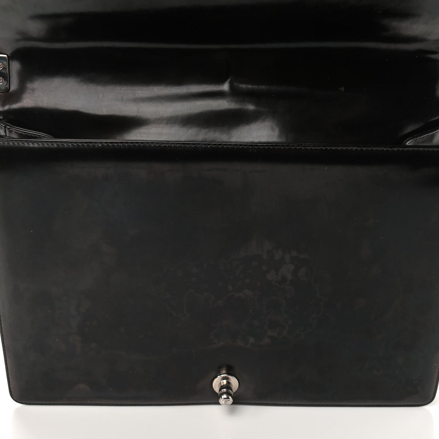 Glazed Calfskin Large Boy Flap Black