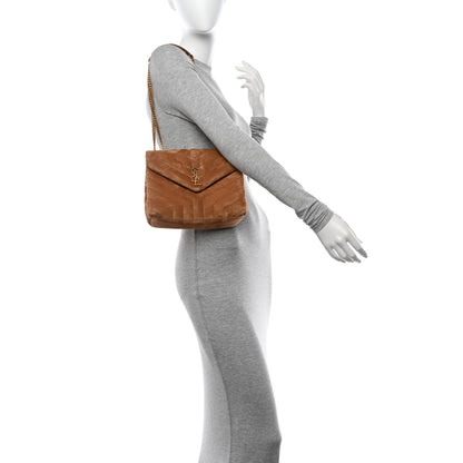 Saint Laurent Suede Calfskin Y Quilted Monogram Small Loulou Chain Satchel Cinnamon 3 of 12