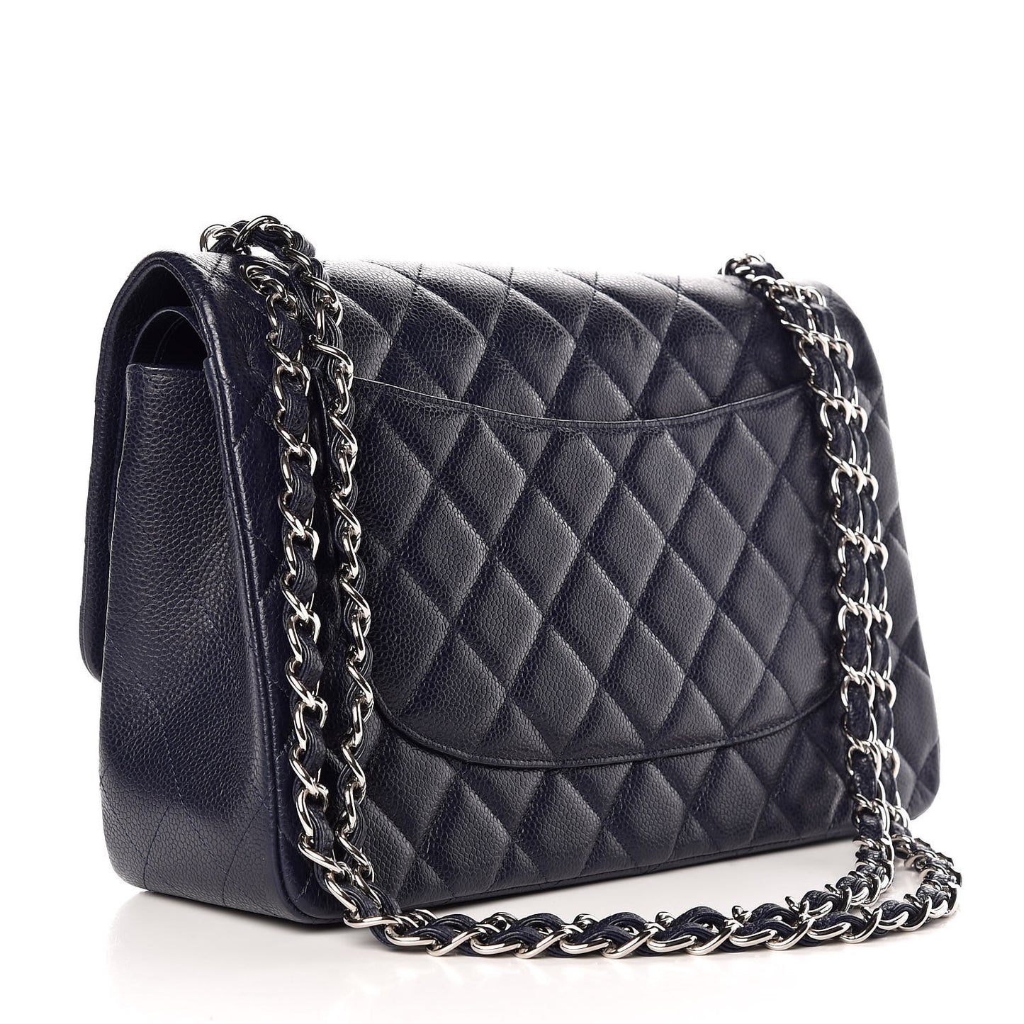 Caviar Quilted Jumbo Double Flap Navy Blue