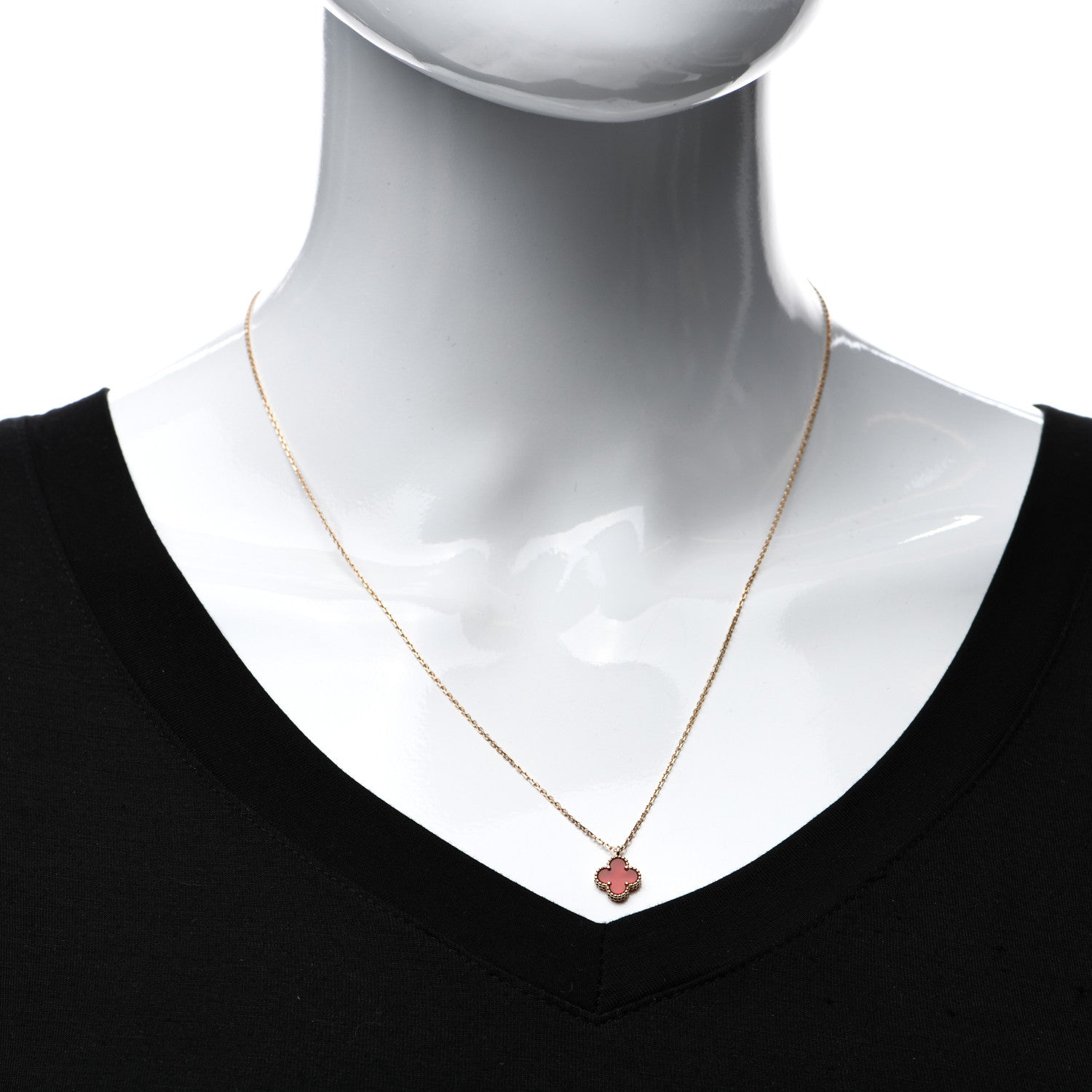 Van Cleef & Arpels 18K Rose Gold Carnelian Sweet Alhambra Pendant Necklace 2 of 5
