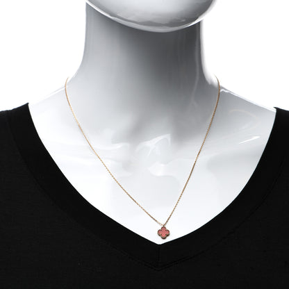Van Cleef & Arpels 18K Rose Gold Carnelian Sweet Alhambra Pendant Necklace 2 of 5