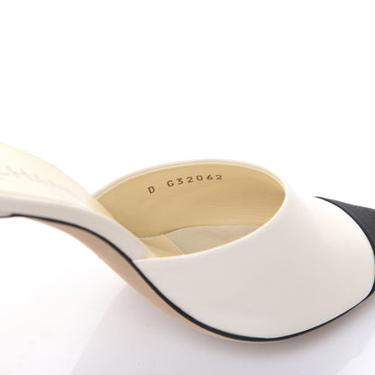 Chanel Goatskin Grosgrain Cap Toe Snake Pearl Mule 38.5 Beige Black 8 of 8