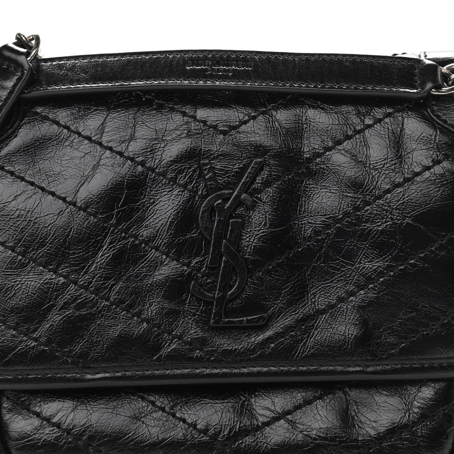 Crinkled Calfskin Matelasse Monogram Baby Niki Chain Satchel Black